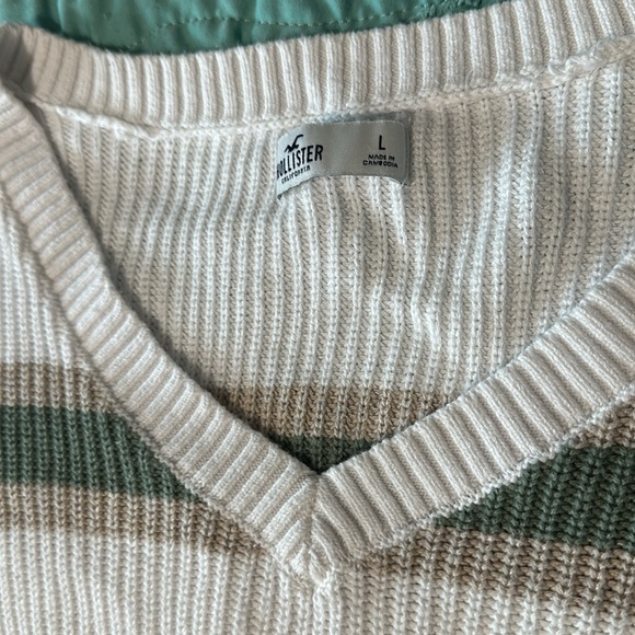 Hollister Striped Sweater White, Green & Tan EUC sz L - Picture 2 of 3